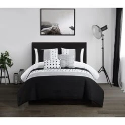 5 Piece Lanny Comforter Set, Black - King Size