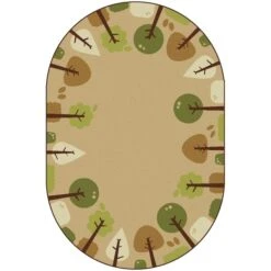 8 X 12 Ft. Kidsoft Tranquil Trees RugTan Oval