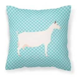 Saanen Goat Blue Check Fabric Decorative Pillow, 14 X 14 In.