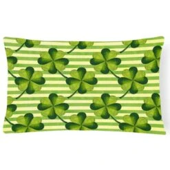 Watercolor Shamrock Stripes Canvas Fabric Decorative Pillow, 12 X 16 In.