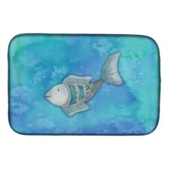 Blue Fish Watercolor Dish Drying Mat