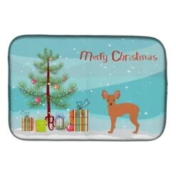 Russkiy Toy Or Russian Toy Terrier Christmas Tree Dish Drying Mat