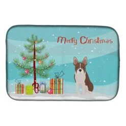 Boston Terrier Christmas Tree Dish Drying Mat