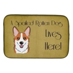 Red Corgi Spoiled Dog Lives Here Dish Drying Mat