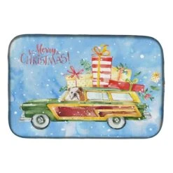 Merry Christmas English Bulldog Dish Drying Mat