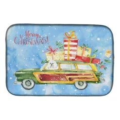 Merry Christmas Maltese Dish Drying Mat