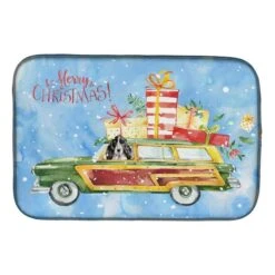 Merry Christmas Black Parti Cocker Spaniel Dish Drying Mat
