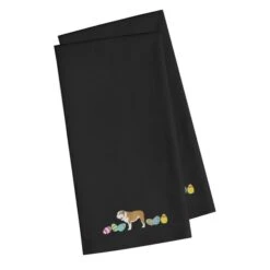 English Bulldog Easter Black Embroidered Kitchen Towel