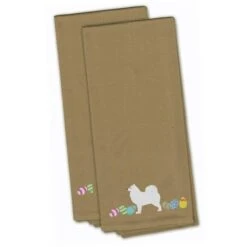 Samoyed Easter Tan Embroidered Kitchen Towel
