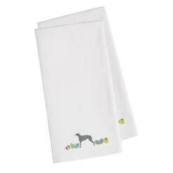 Scottish Deerhound Easter White Embroidered Kitchen Towel