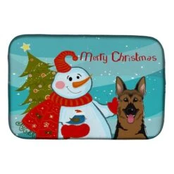 Snowman With German Shepherd Dish Drying Mat