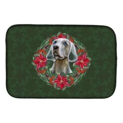 Weimaraner Poinsetta Wreath Dish Drying Mat