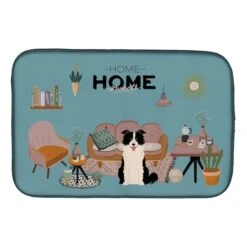 14 X 21 In. Black White Border Collie Sweet Home Dish Drying Mat