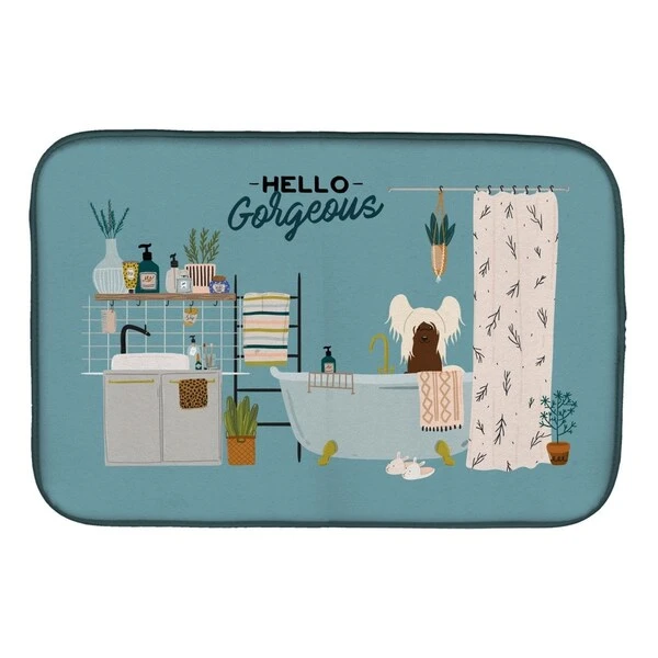 14 X 21 In. Cream Chinese Crested In Bathtub Dish Drying Mat 1 14 X 21 In. Cream Chinese Crested In Bathtub Dish Drying Mat