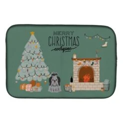 14 X 21 In. Black Silver Shih Tzu Christmas Everyone Dish Drying Mat