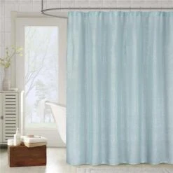 Kensie META 10191D=12 Fabric Shower Curtain Liner - Metallic Textured - 70"W X 72"L - Blue
