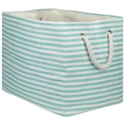 Rectangle Paper Bin - Pinstripe Aqua, 15 X 10 X 12 In.