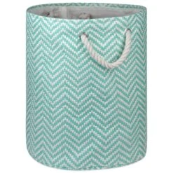 Round Paper Bin - Chevron Aqua, Medium