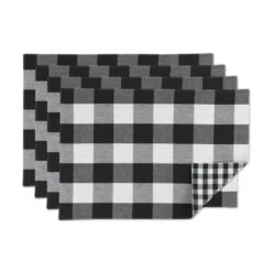 Black & White Reversible Gingham & Buffalo Check Placemat