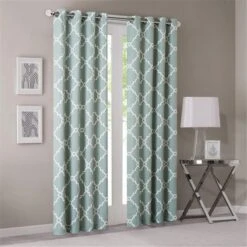 Saratoga Fretwork Print Window Curtain - Seafoam, 63 In.