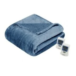 Beautyrest BR54-0380 Heated Microlight To Berber Blanket; Blue - King