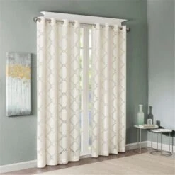 95 In. Eden Fretwork Burnout Sheer Panel - Ivory