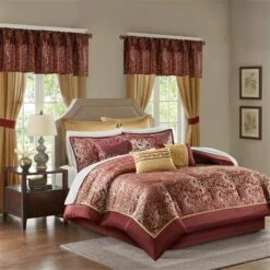 Madison Park MPE10-634 Brystol 24 Piece Room In A Bag - Red; King Size