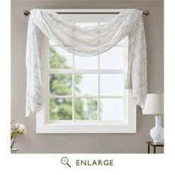 Madison Park MP40-4947 50 X 216 In. Irina Diamond Sheer Embroidered Window Scarf; White & Grey