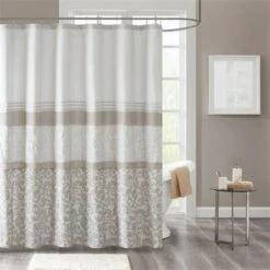 510 Design 5DS70-0093 72 X 72 In. Printed & Embroidered Shower Curtain - Natural