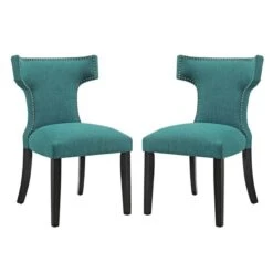 35.5 H X 46 W X 25.5 L In. Curve Dining Side Chair Fabric, Teal, 2PK