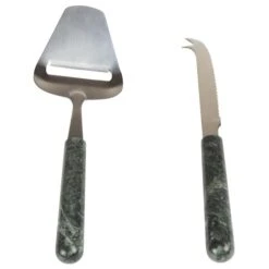 3 X 8.75 In. Genuine Marble Stone Serving Set, Green - 2 Piece