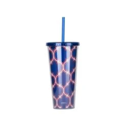 Zees Creations AC3016 Thirzt 2 Go Tumbler With Lid & Straw - Moroccan Blue & Red