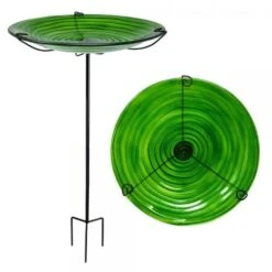 Songbird Essentials SE5076 Hunter Green Glass Staked Birdbath