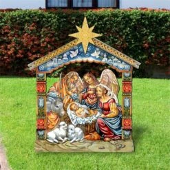 39 In. Outdoor Nativity Free-Standing Wooden Garden Decor