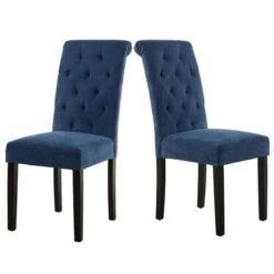 Orora Dec OW-LW8126S-BLUE High Back Diamond-Pattern Tufting Fabric Upholstered Dining Chairs; Blue - Set Of 2