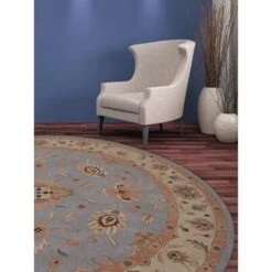 10 X 10 Ft. Hand Tufted Wool Oriental Round Area Rug, Blue & White