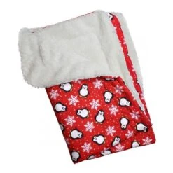 Penguins & Snowflakes Flannel & Ultra-Plush Blanket, Red