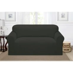 Kathy Ireland Day Break Loveseat Slipcover, Charcoal