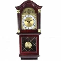 Bedford Clock Collection BED-7071 26 In. Antique Mahogany Cherry Oak Chiming Wall Clock With Roman Numerals