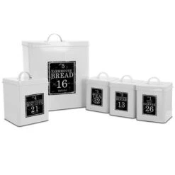 Megachef MG-416 5 Piece Kitchen Food Storage & Organization Canister Set; White & Black