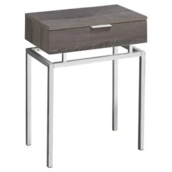 24 In. Dark Taupe & Chrome Metal Accent Table