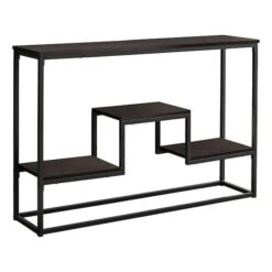 48 In. Espresso & Black Metal Hall Console Accent Table