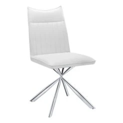 Monarch Specialties 36 In. Dining Chair With White Leather-Look & Chrome - 2 Piece