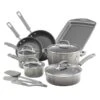 Rachael Ray 19019 Classic Brights Porcelain Nonstick 14 Piece Cookware Set With Bakeware & Tools; Sea Salt Gray