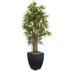 5 Ft. Bamboo Artificial Tree In Black Wash Planter