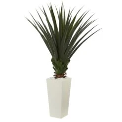 5 Ft. Spiky Agave Artificial Plant In White Tower Planter