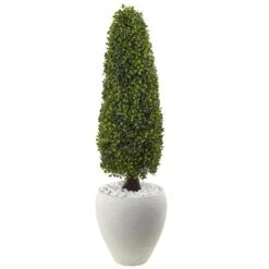 Boxwood Topiary With White Planter UV Resistant