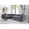 Posh Living Levi Velvet Tufted With Silver Nailhead Trim Metal Y-leg Left Facing Corner Sectional Sofa - Grey