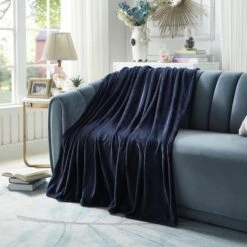 60 X 70 In. Percival Chevron Flannel Reversible Jacquard Throw Blanket, Navy