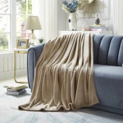 Cozy Tyme B174-20TPT-UE 60 X 70 In. Percival Chevron Flannel Reversible Jacquard Throw Blanket; Taupe